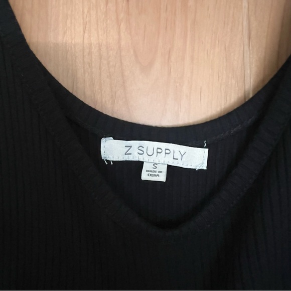 Z Supply Melina Ribbed Dress, Black Ribbed Midi Dress with Slit, Small, Soft Rib - Picture 4 of 7
